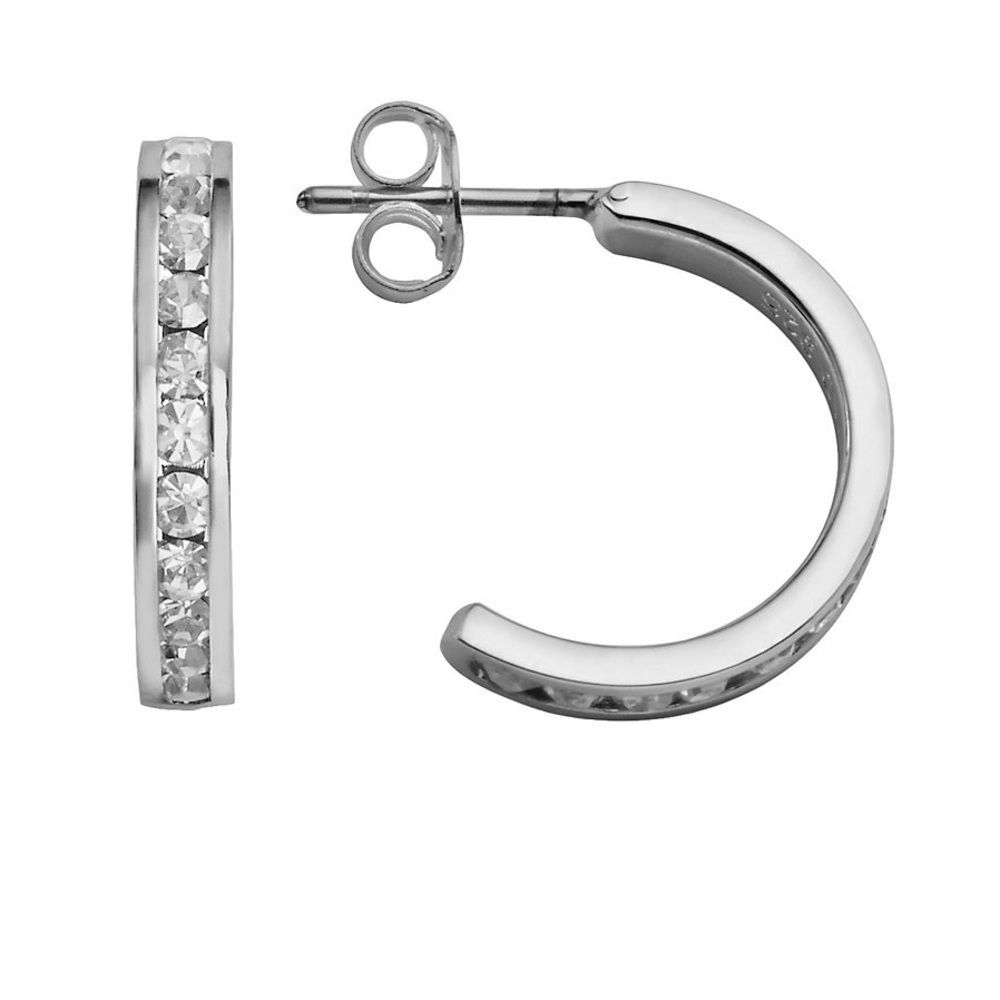 New Silver CZ Crystal Channel Set Semi Hoop Earrings